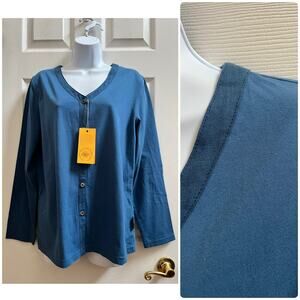 Rawganique Avignon New Blue Organic Cotton Button Front Top Blouse Size Medium